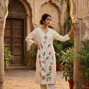 premium embroidered Khadi cotton kurta set.