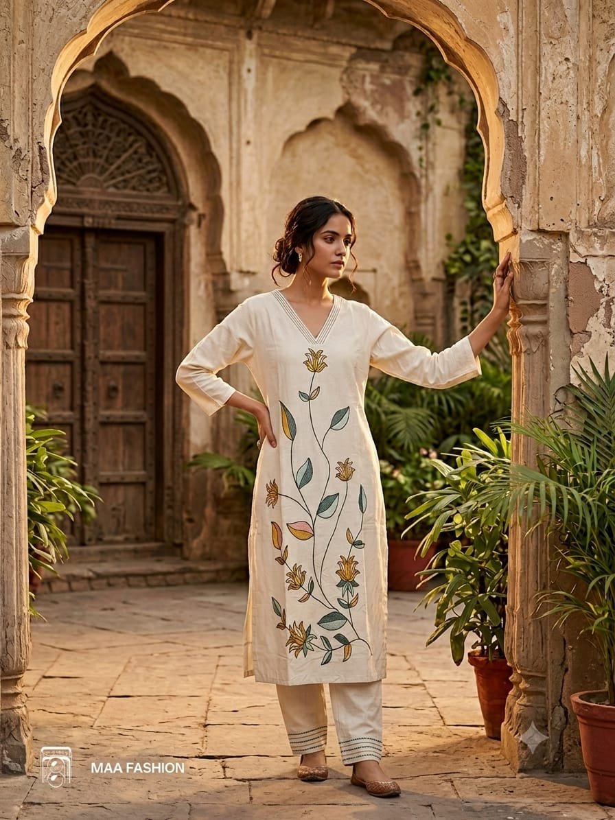 premium embroidered Khadi cotton kurta set.