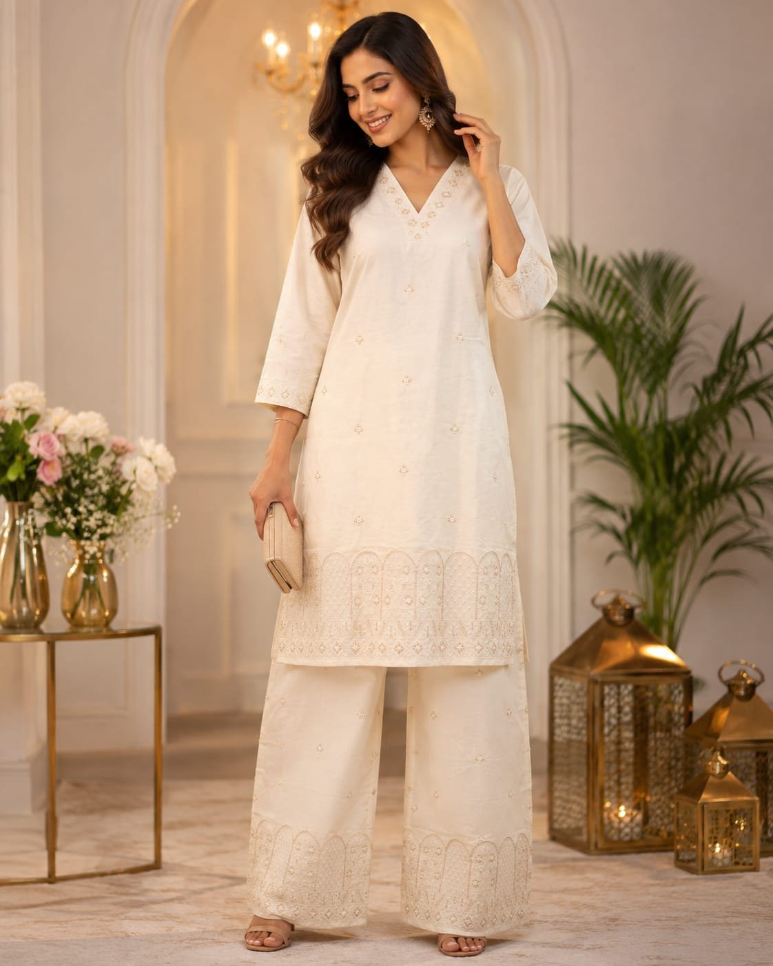 khadi cotton cord set (with thread n sequences work) - Image 2