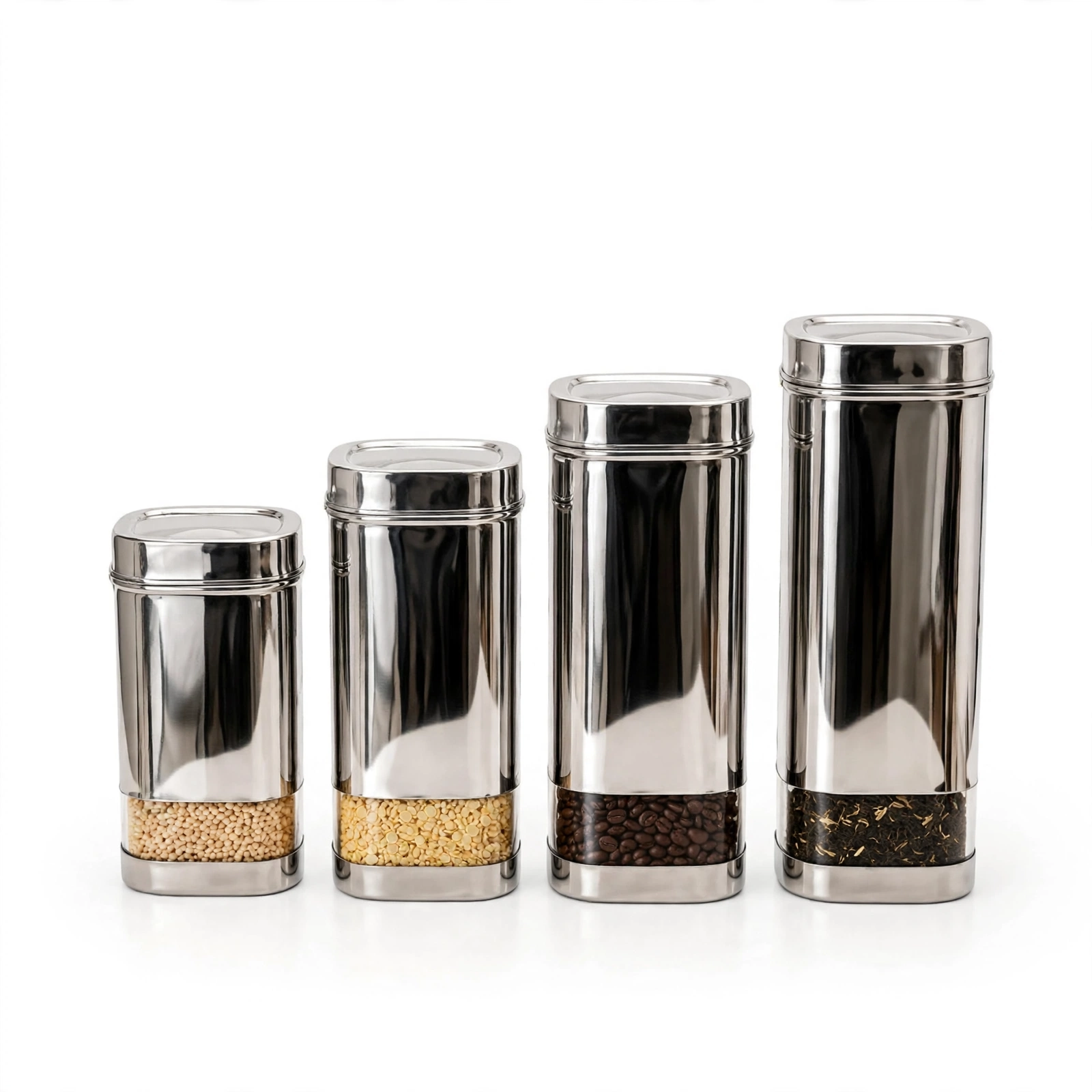 Premium Stainless Steel Storage Canisters Set - Airtight Seal - 4 Sizes