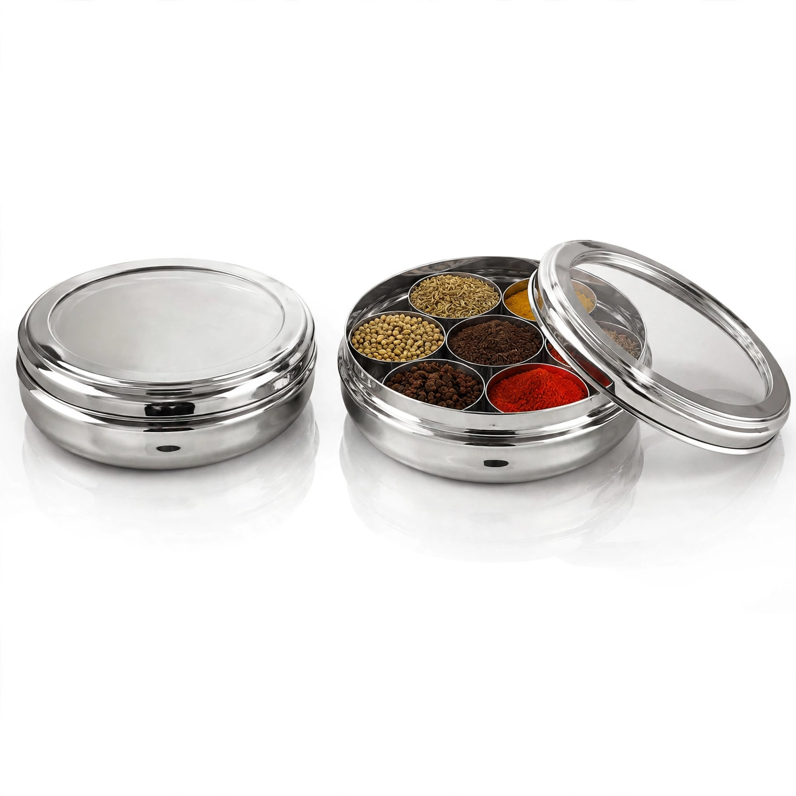 Raaj Elite Plain Masala Dabba - Stainless Steel Spice Box with See Through Lid